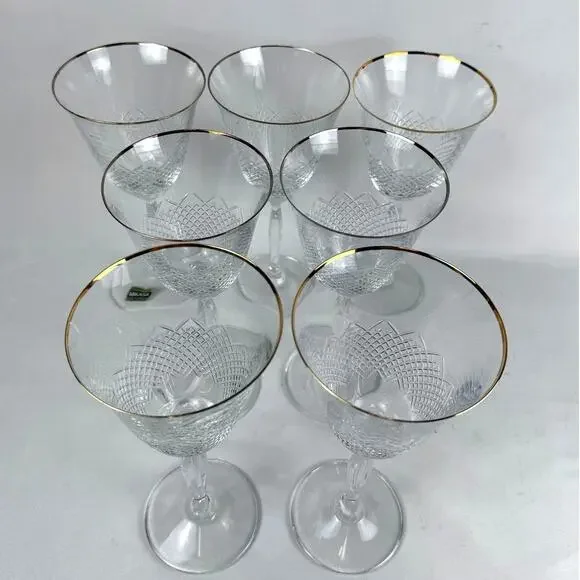 Mikasa Cut Crystal Cathay Choice Stem Water Wine Goblet Set Of 7 - Picture 2 of 6